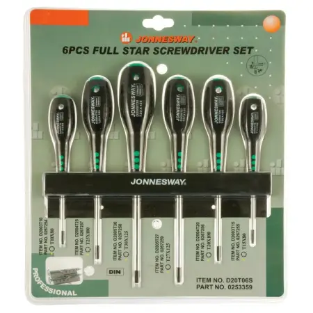 Набор отверток стержневых Full Star, TORX, 6 предметов, Jonnesway D20T06S