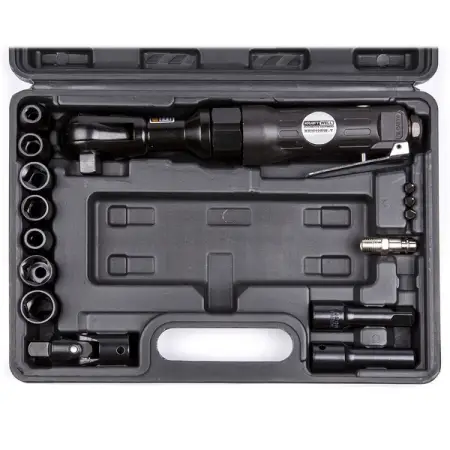 Пневматическая трещотка 1/2" с набором головок, в кейсе, KraftWell KRW12RW-T