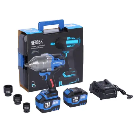 NORDBERG NE806K-1/2 Гайковерт аккумуляторный, 1/2", 1500Нм, 21В, с двумя 6А акк. и зар. уст-вом, кейс