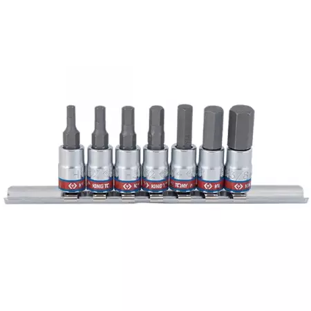 KING TONY 2127SR Набор торцевых насадок 1/4", HEX, 1/8"–3/8", L=37 мм, 7 предметов