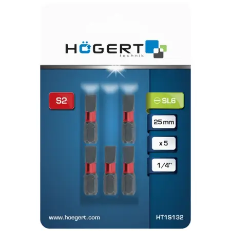 Биты ударные SL6, 25 мм, 5 шт, HOEGERT HT1S132