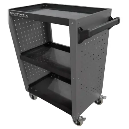 Тележка инструментальная с 3 открытыми полками и перфор. боковинами KraftWell KRW-T3PG