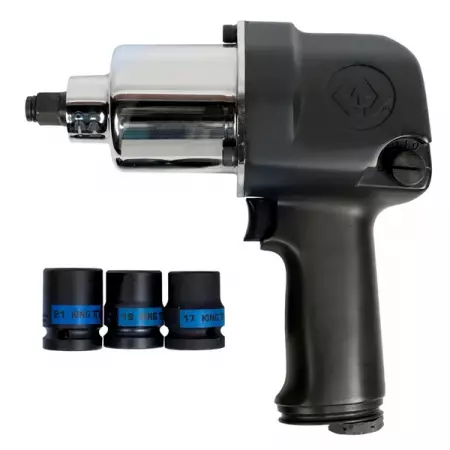 KING TONY P33411-050B Гайковерт ударный пневматический квадрат 1/2 дюйма 881 Нм + три торцевые головки