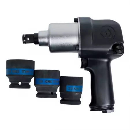 KING TONY P33611-055B Гайковерт ударный пневматический квадрат 3/4 дюйма 949 Нм + три торцевые головки
