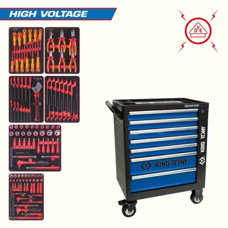 KING TONY 9G35-117MRVE Набор инструментов "HIGH VOLTAGE" в черной тележке, 117 предметов