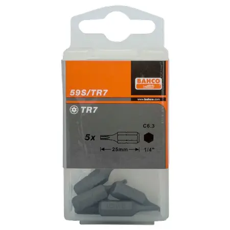 BAHCO 59S/TR25 Набор вставок (бит) 1/4 дюйма TORX TR25, 25 мм, 5 предметов