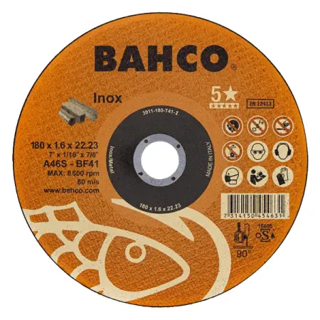 Диск отрезной по нержавеющей стали 180x1.6x22.23 мм A46S-BF41 BAHCO 3911-180-T41-I