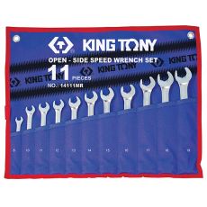 KING TONY 14111MRN Набор ключей комбинированных с трещоткой в рожке, 8-19 мм, чехол из теторона, 11 предметов
