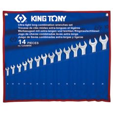 KING TONY 12A4MRN Набор комбинированных удлиненных ключей 8-24 мм, 14 предметов, чехол из теторона