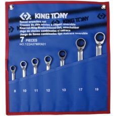 KING TONY 122A07MRN01 Набор комбинированных трещоточных ключей, 8-19 мм, чехол из теторона, 7 предметов