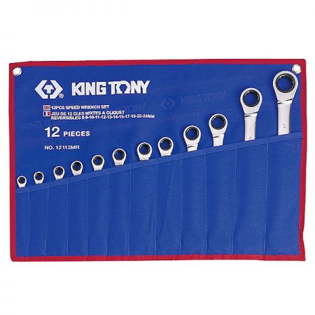 Набор ключей комбинированных трещоточных 8-24 мм чехол из теторона 12 предметов King Tony 12112MRN