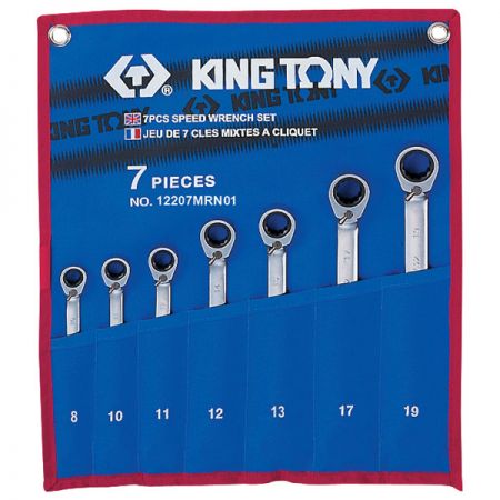 Набор ключей комбинированных трещоточных 08-19 мм чехол из теторона 7 предметов King Tony 12207MRN01