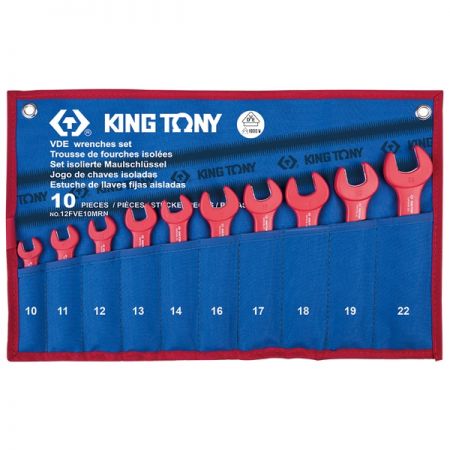 KING TONY 12FVE10MRN Набор рожковых диэлектрических ключей, 10-22 мм, чехол из теторона, 10 предметов