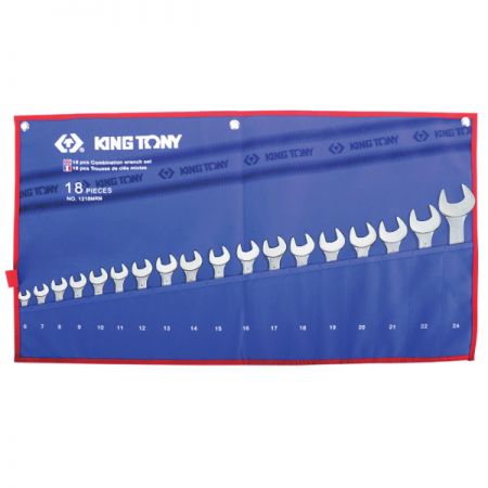 KING TONY 1218MRN Набор ключей комбинированных 6-24 мм чехол из теторона 18 предметов