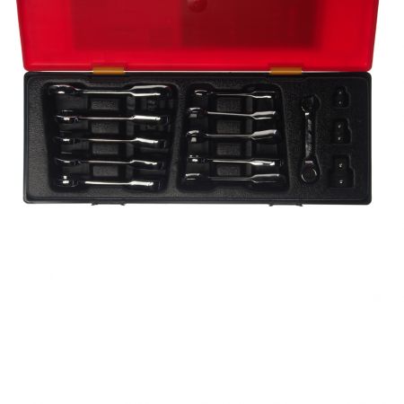 Набор ключей комбинированных 8-19мм укороченных трещоточных 14 предметов в кейсе JTC