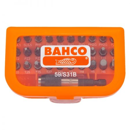 BAHCO 59/S31B Набор вставок (бит) 1/4 дюйма SL, PH, PZ, TORX, HEX, 31 предмет