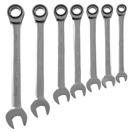 Набор ключей гаечных комбинированных трещоточных на держателе, 10-19 мм, 7 предметов, Jonnesway W45107S