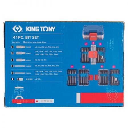 KING TONY 1041CQ-EB Набор вставок (бит) 10 мм, Torx, Spline, Hex, 41 предмет
