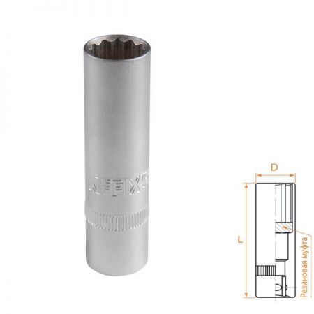 Головка свечная двенадцатигранная 1/2", 14 мм, резиновый фиксатор, AFFIX AF00242014