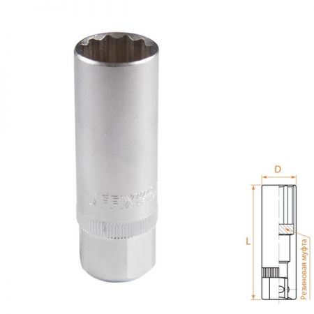 Головка свечная двенадцатигранная 3/8", 18 мм, резиновый фиксатор, AFFIX AF00232018