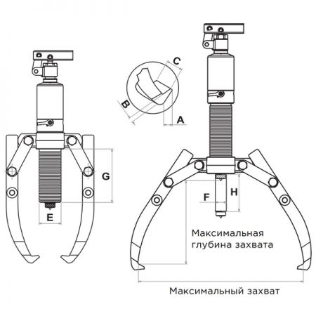 Съемник подшипников гидравлический, 6 т, до 330 мм, с совмещенным насосом МАСТАК 104-19606