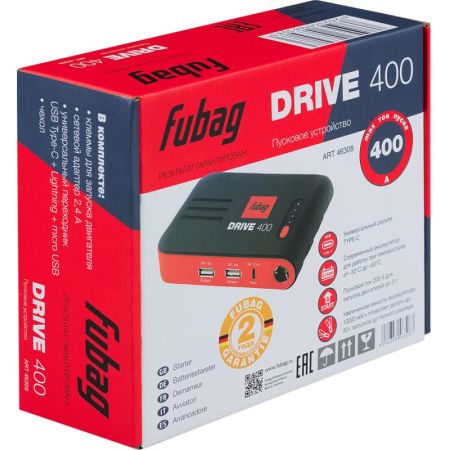 Автономное пусковое устройство FUBAG Drive 400, 12 В, 10000 мАч, Type-C